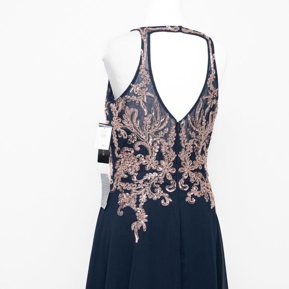 Betsy & Adam -  Celeste Long Embroidered Chiffon Gown - Picture 11 of 14